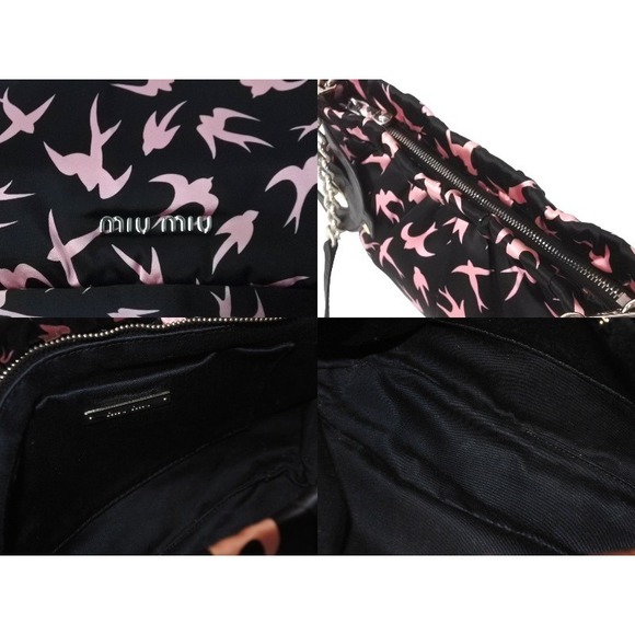 Miu Miu Swallow Pattern Chain Shoulder Bag Black Pink - Picture 8 of 9